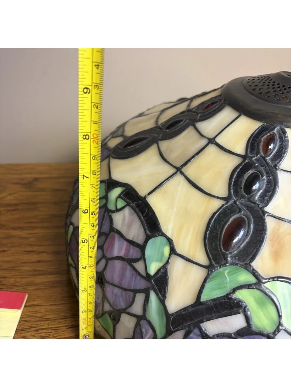 Tiffany Style Stained Glass Lamp Shade 18” Purple Floral Needs Repair